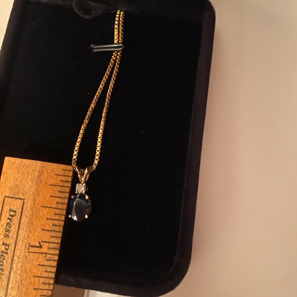 14KT SAPPHIRE PENDANT W/DIAMOND ACCENT YG W/BOX CHAIN 14KT 18" BEAUTIFUL BLUE - Picture 7 of 9